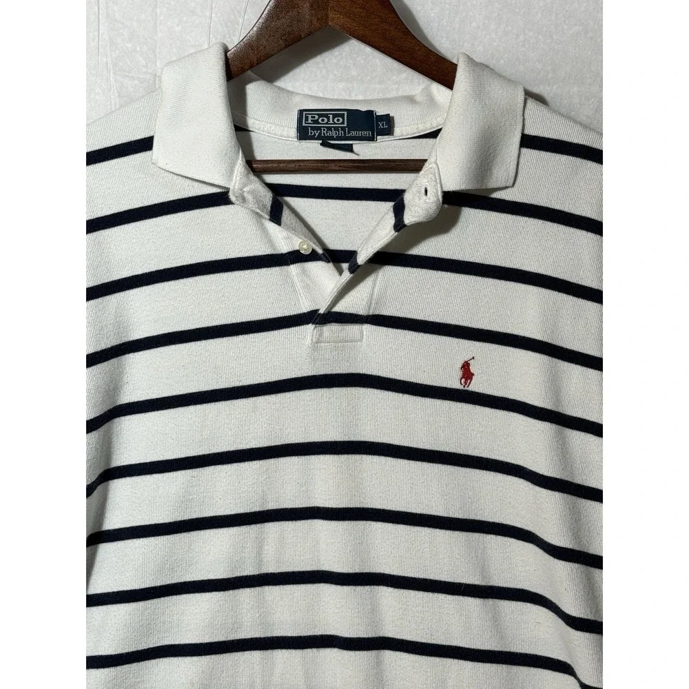Vintage Polo Ralph Lauren Men's XL Shirt Striped White Short Sleeve Preppy Logo